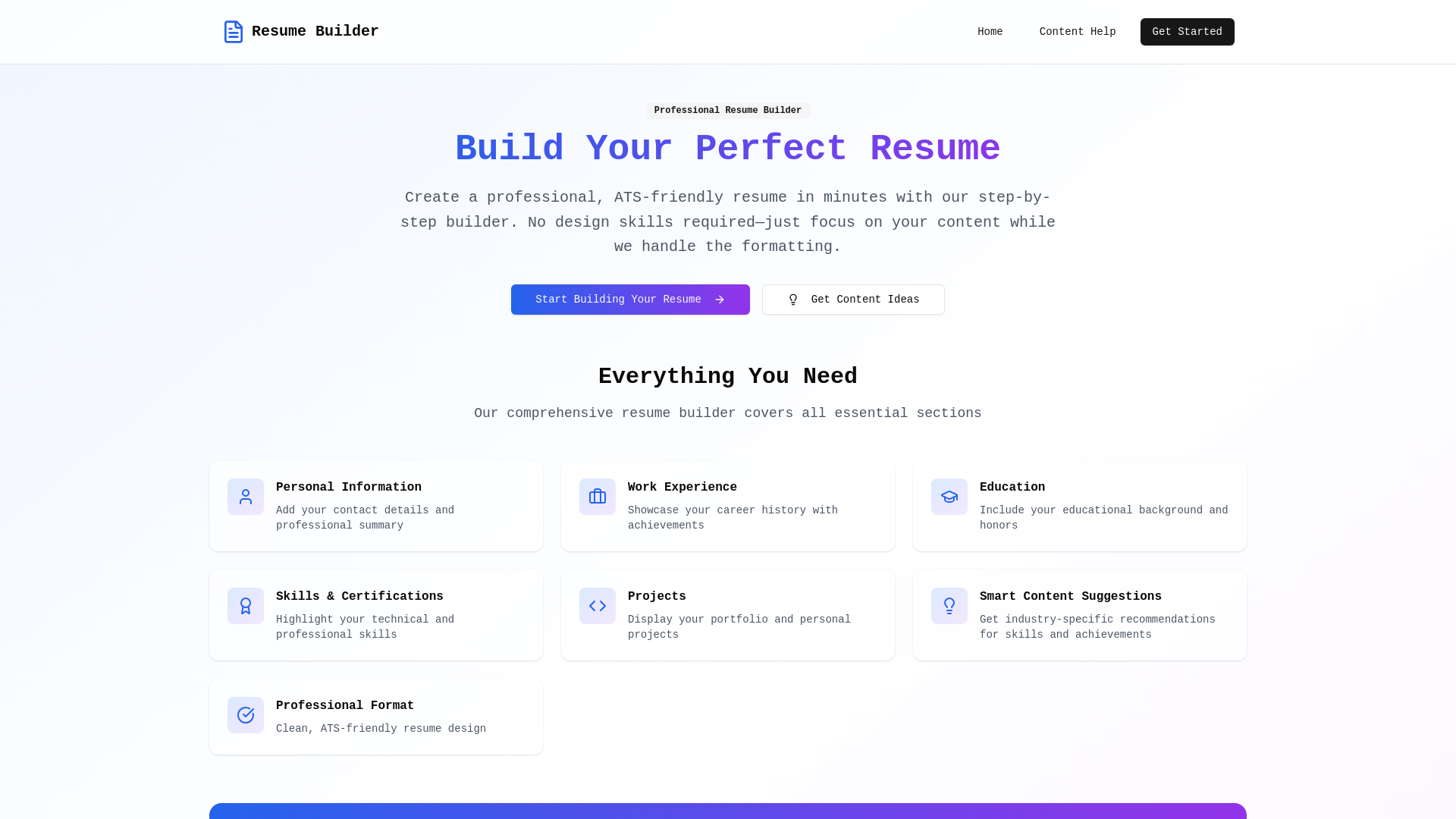 Website Template: Resume Builder