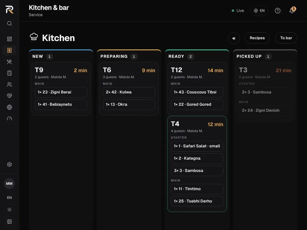 Kitchen · Tickets with timer