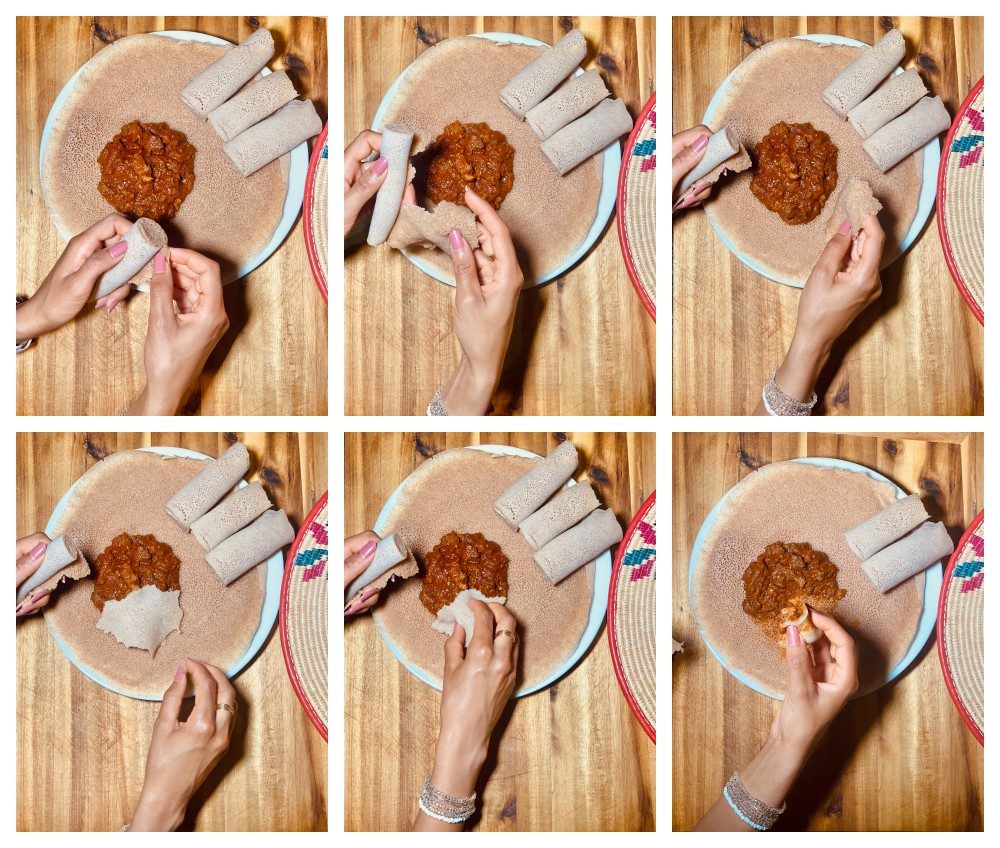 So isst man mit Injera – sechs Schritte mit der Hand