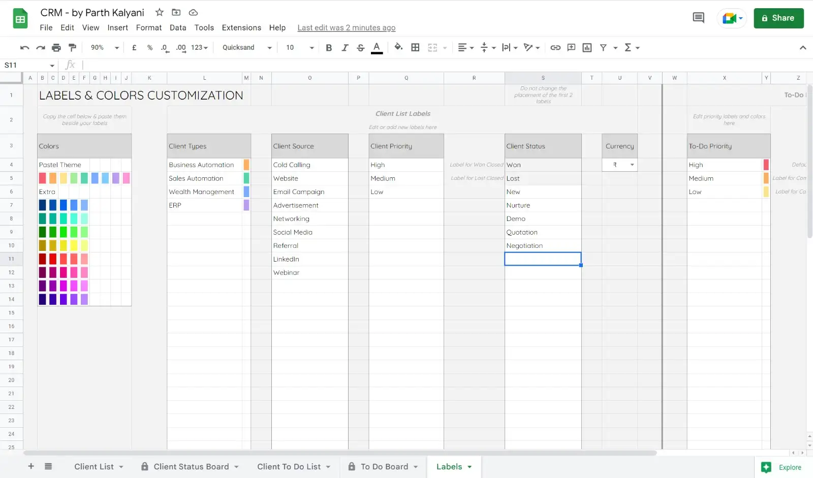 CRM Customization Panel for Google Sheet Based System