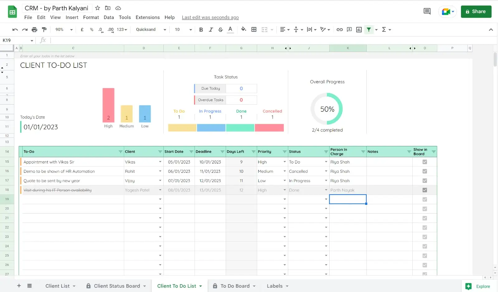 Task Management Board for Sales Teams in Google Sheets