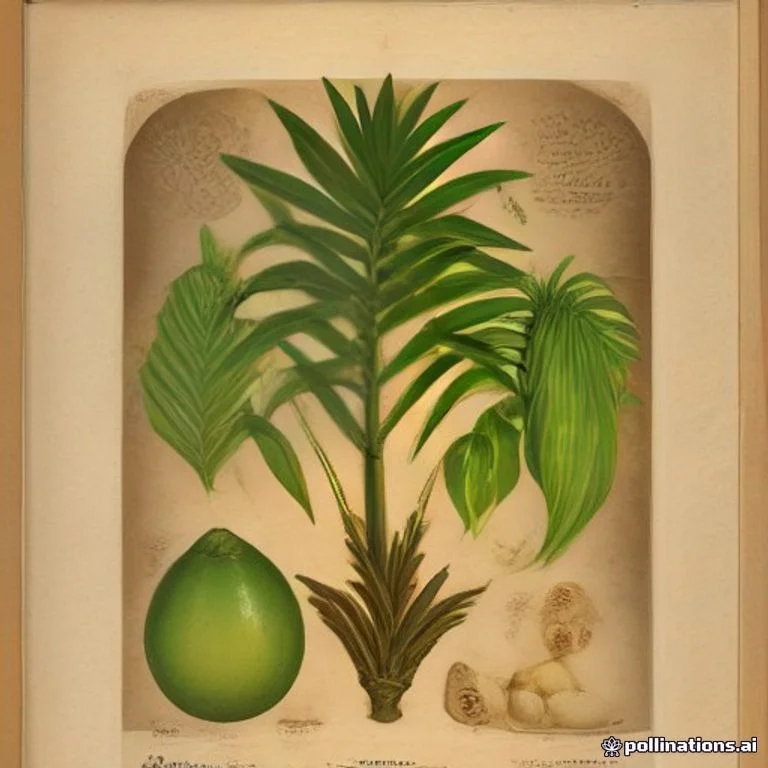 Classical botanical illustration of 椰子 / 椰子油 / 越王头 / 椰浆 — Cocos nucifera L. (oleum)