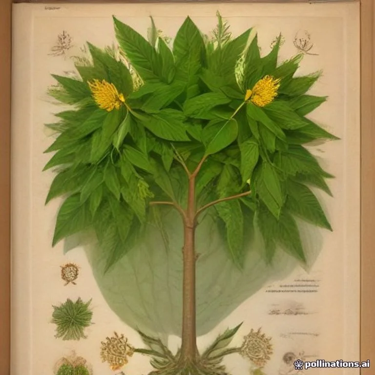 Classical botanical illustration of 巧茶 / 卡痛 / 假鸦片 / 斑叶柯楠树 — Mitragyna speciosa (Korth.) Havil.