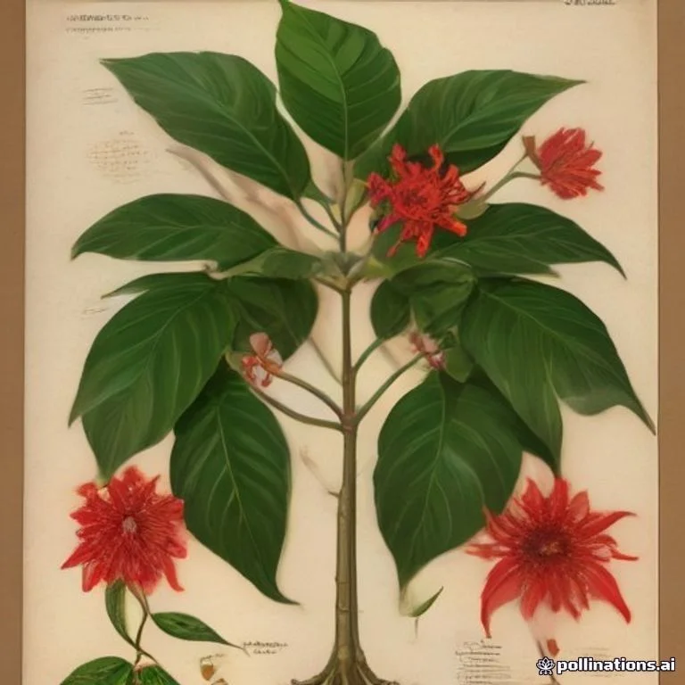 Classical botanical illustration of 鸭脚木 / 鹅掌柴同属 / 伞树 / 澳洲鸭脚木 / 八叶五加同属 — Schefflera actinophylla (Endl.) Harms (and Schefflera heptaphylla)