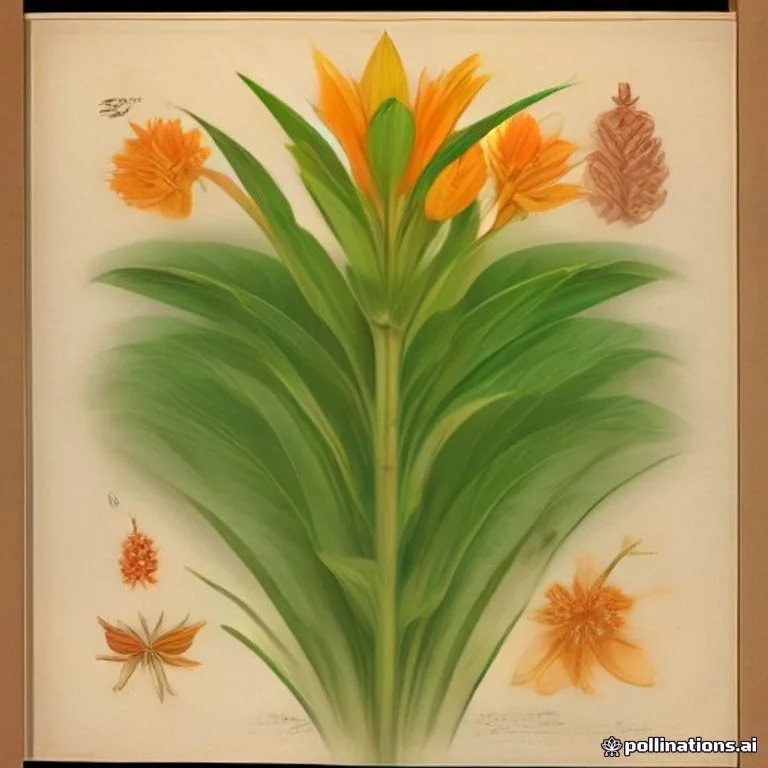 Classical botanical illustration of 橙苞闭鞘姜 / 弯苞闭鞘姜 / 螺旋姜 / 橙花闭鞘姜 — Costus curvibracteatus Maas