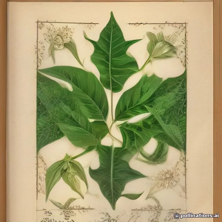 Classical botanical illustration of 诺丽叶 / 印度桑叶 / 檄树叶 — Morinda citrifolia L. (folium)