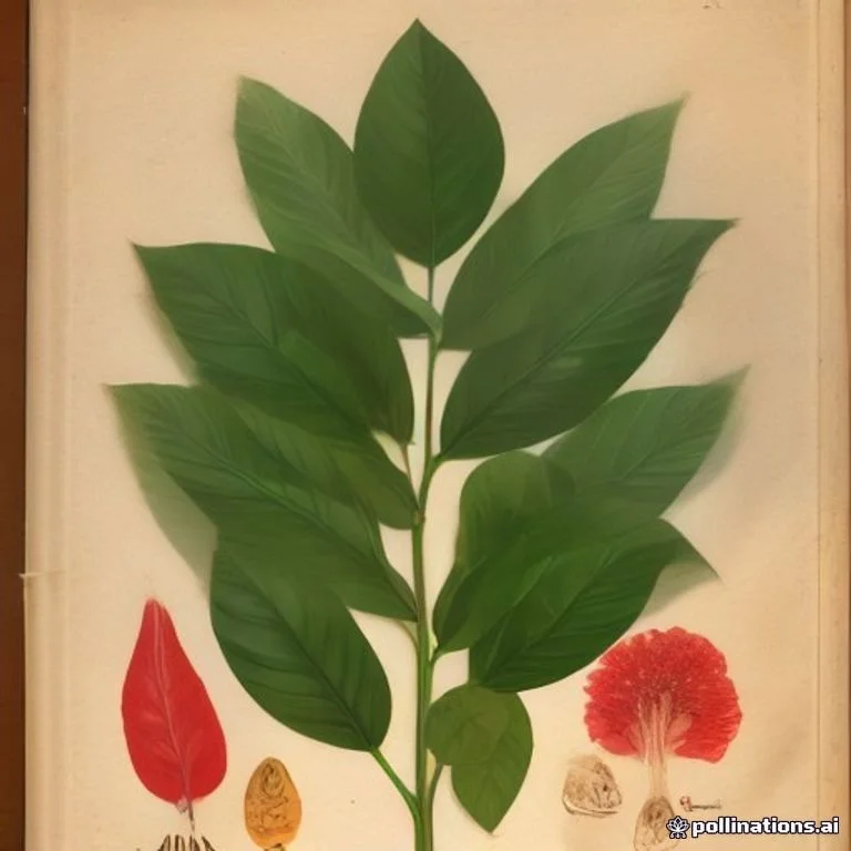 Classical botanical illustration of 红纸扇 / 红玉叶金花 / 红蝶藤 / 绯红玉叶金花 — Mussaenda erythrophylla Schumach. & Thonn.