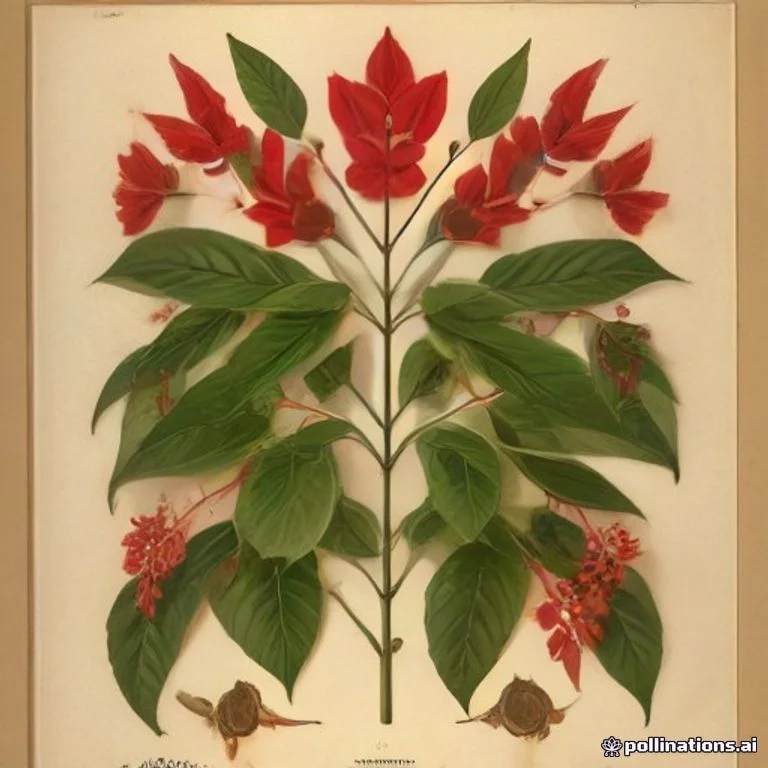 Classical botanical illustration of 圆锥大青 / 宝塔龙船花 / 塔序大青 / 红塔花 — Clerodendrum paniculatum L. (syn. Clerodendrum pyramidale)