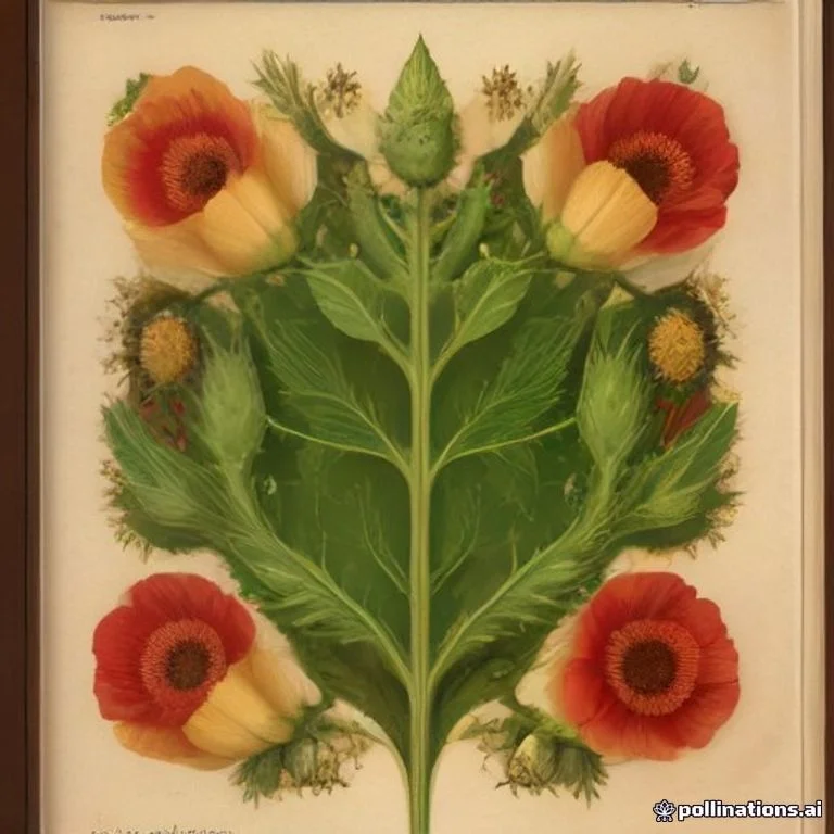 Classical botanical illustration of 刺罂粟 / 墨西哥刺罂粟 / 黄花刺罂粟 / 刺草 / 假罂粟 / 毒刺草 — Argemone mexicana L. (syn. Argemone spinosa, Echtrus trivialis)