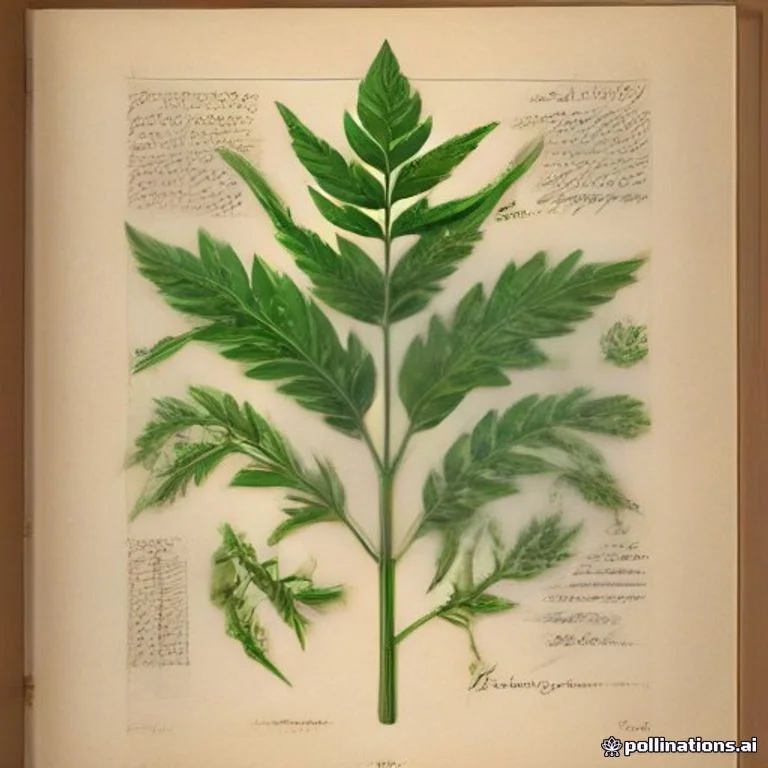 Classical botanical illustration of 白苞蒿 / 珍珠菜 / 鸭脚菜 / 甜菜 / 角菜 / 鸡脚菜 — Artemisia lactiflora Wall. ex DC. (syn. Artemisia septemlobata)