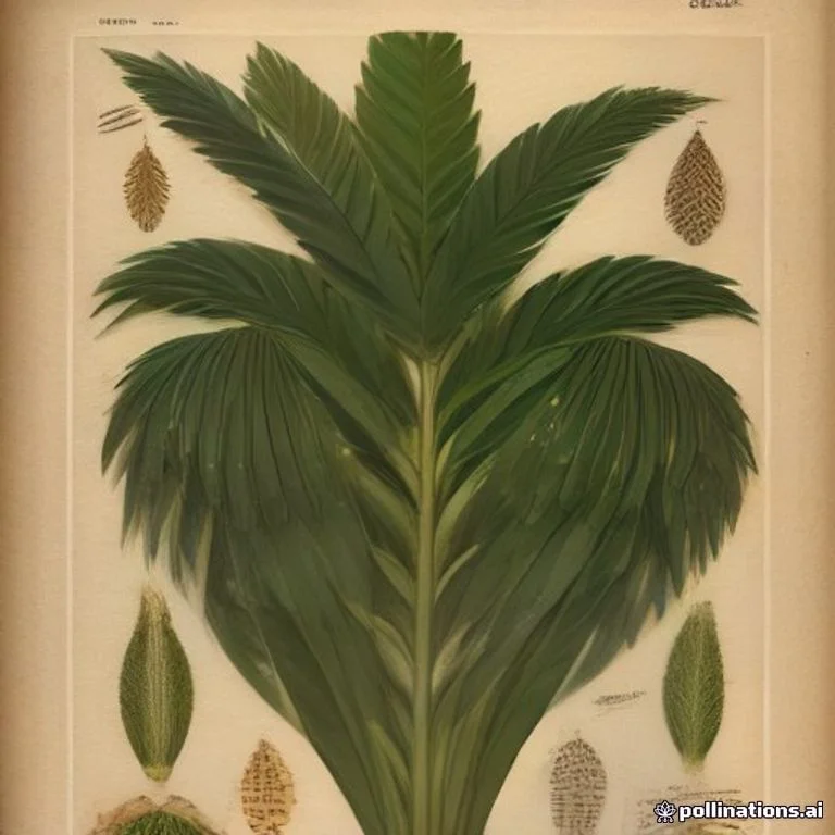 Classical botanical illustration of 桄榔 / 糖棕 / 砂糖椰子 / 莎孤木 / 桄榔子 / 桄榔树 — Arenga pinnata (Wurmb) Merr. (syn. Arenga saccharifera, Saguerus pinnatus)