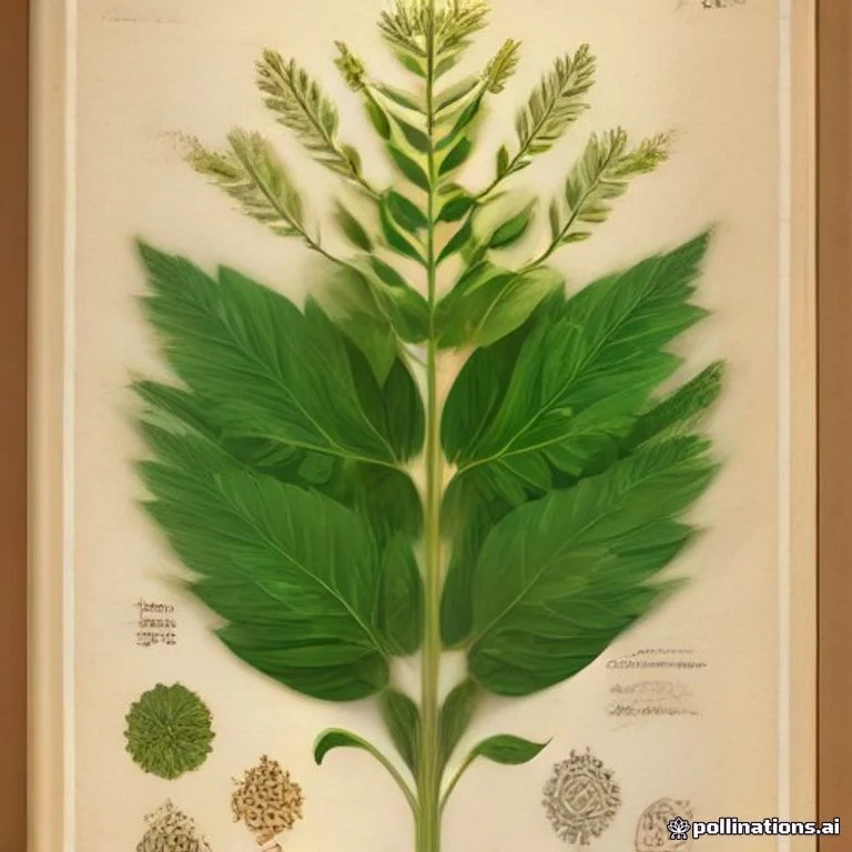 Classical botanical illustration of 南非叶 / 扁桃斑鸠菊 / 将军叶 / 苦叶树 — Vernonia amygdalina Delile (syn. Gymnanthemum amygdalinum)