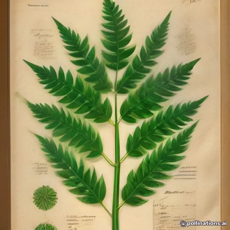 Classical botanical illustration of 七指蕨 / 观音坐莲 / 地仙桃 / 蜈蚣草 — Helminthostachys zeylanica (L.) Hook.