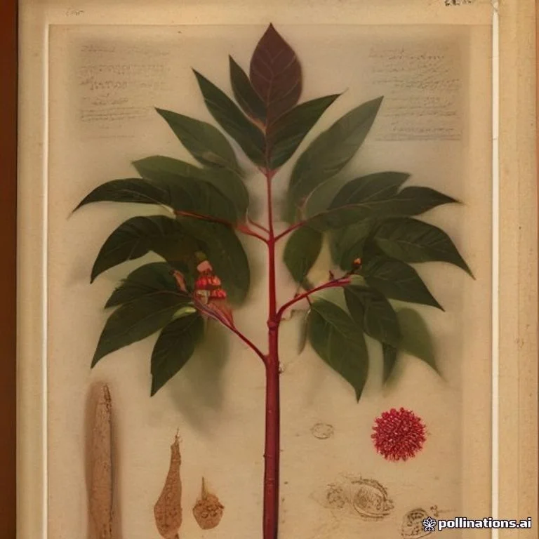 Classical botanical illustration of 掌叶苹婆 / 香苹婆 / 裂叶苹婆 / 臭苹婆 / 爪哇榄仁同属 — Sterculia foetida L.