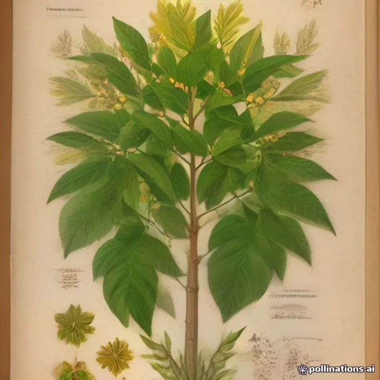 Classical botanical illustration of 苦林木 / 苦阿魏 / 苦木科白木 / 苦皮树 / 苦榄木 — Simarouba amara Aubl. (syn. Quassia simarouba)