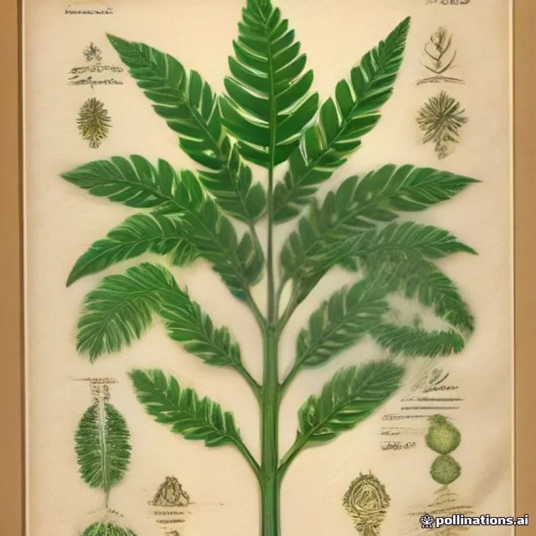 Classical botanical illustration of 观音座莲 / 莲座蕨 / 观音坐莲 / 蛇足蕨 / 巨大莲座蕨 — Angiopteris evecta (G.Forst.) Hoffm. (syn. Polypodium evectum)