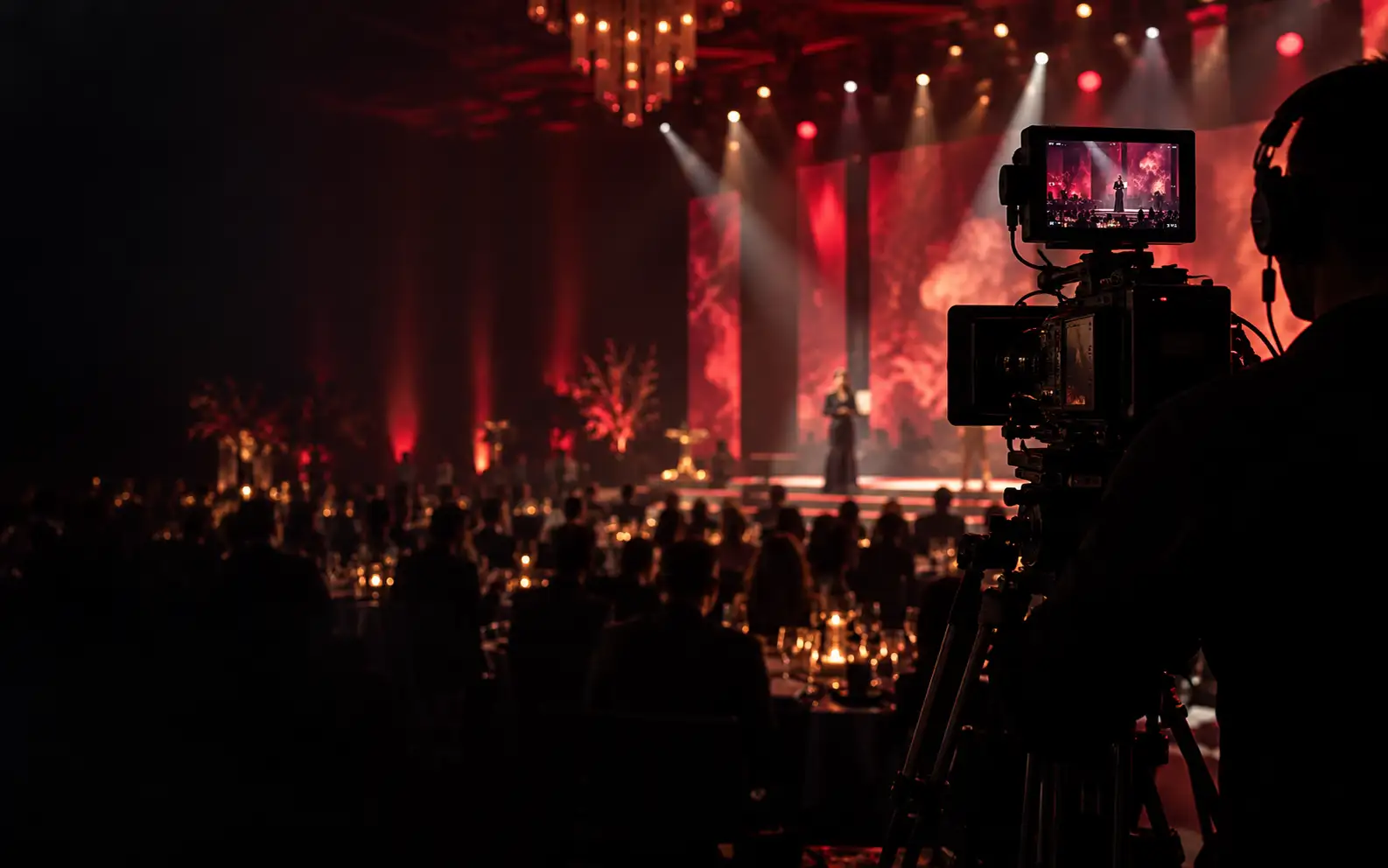 Professional camera crew covering a live event