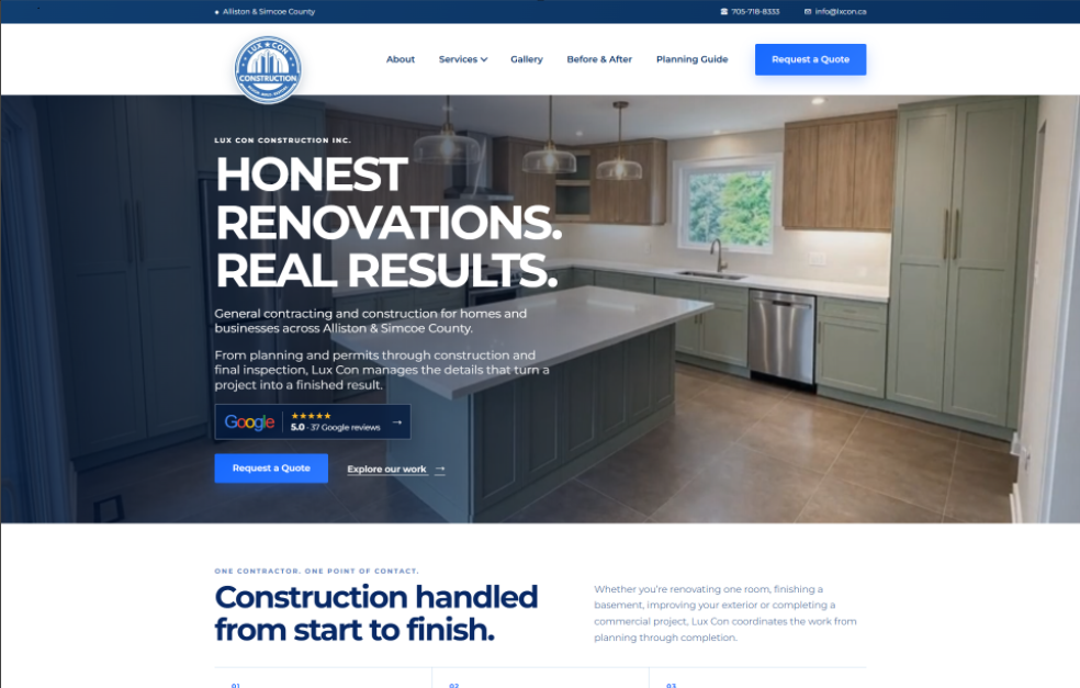 Lux Con Construction website preview