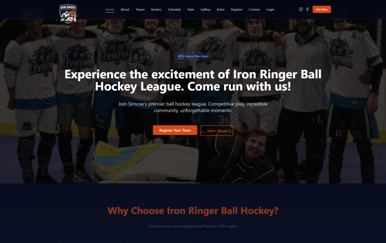 Simcoe Ball Hockey website preview