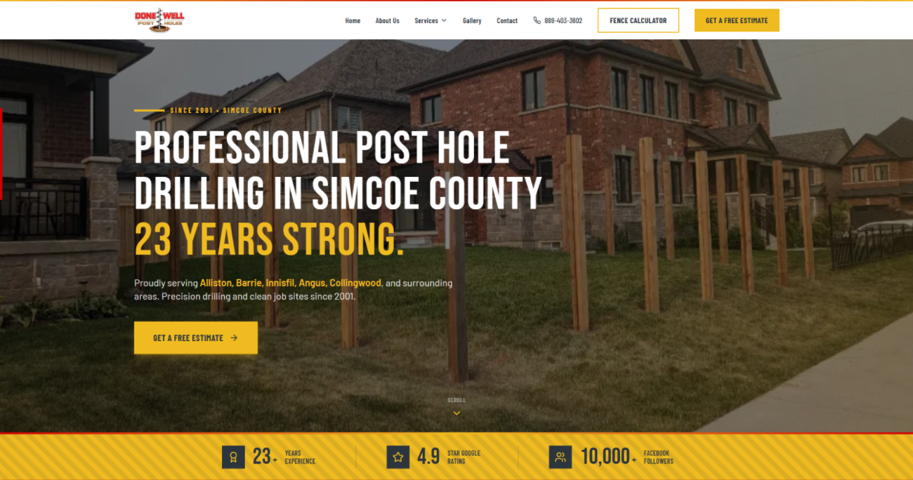 Done Well Post Holes website preview