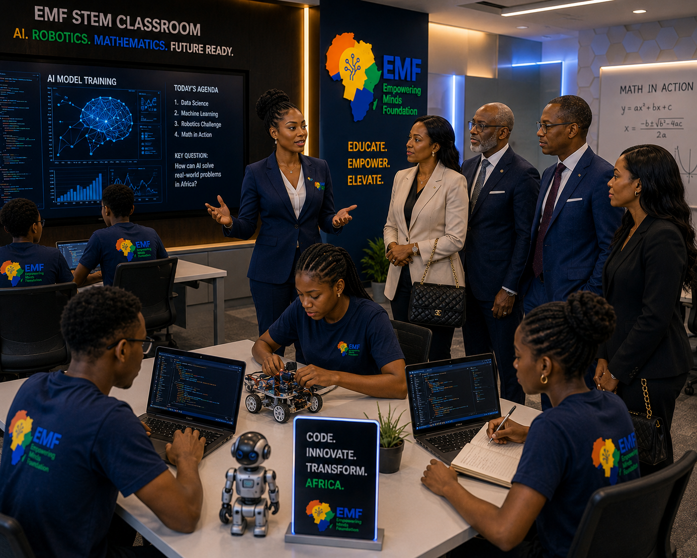 Sponsors visiting an EMF STEM classroom empowering African students