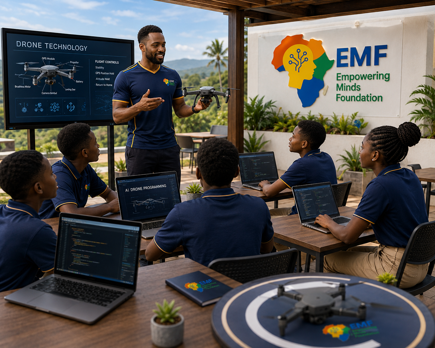 An EMF instructor teaching AI drone programming to students