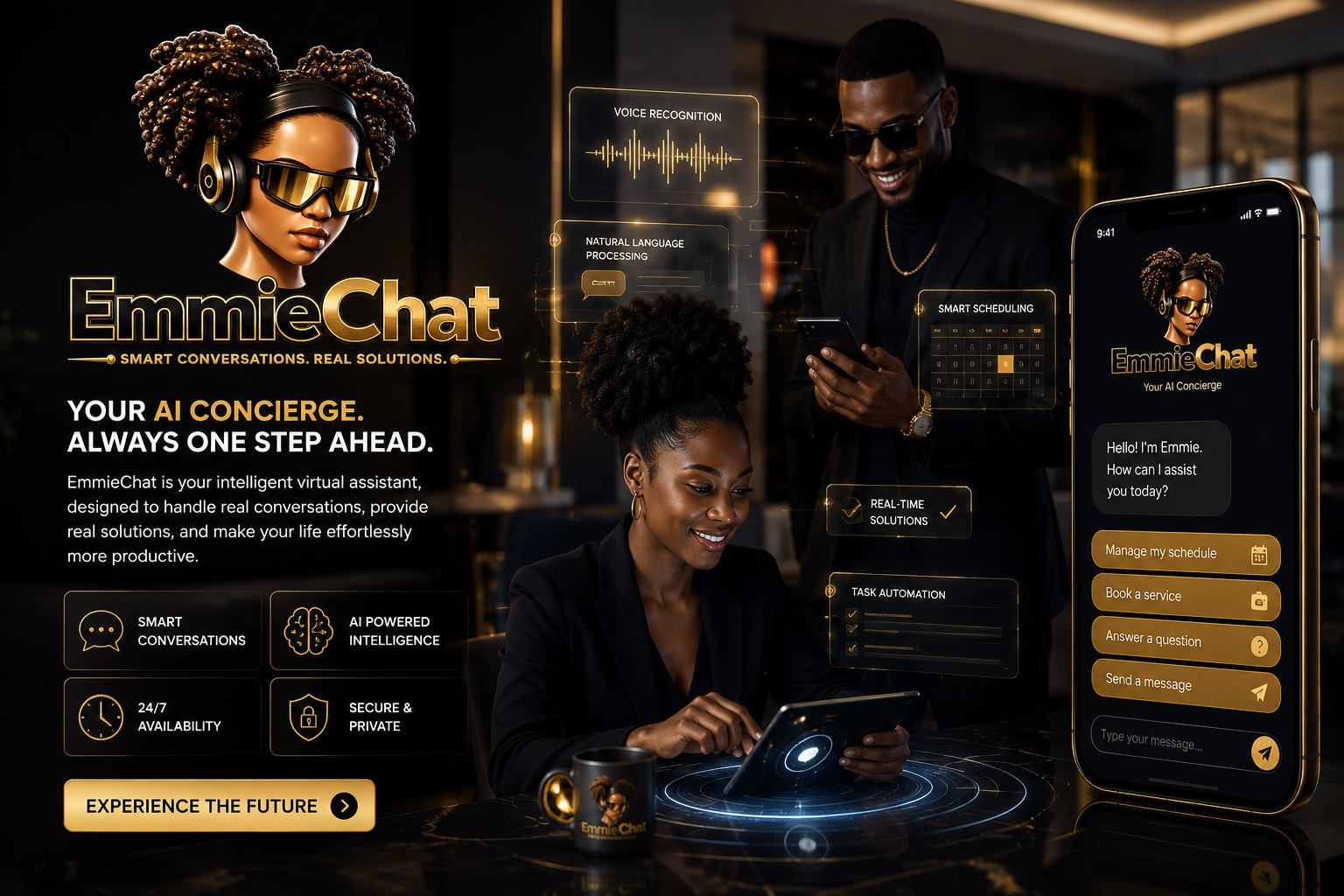 EmmieChat AI concierge — your intelligent virtual assistant, always one step ahead