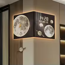 Corner Wall Clock with Light, Living Room Digital Clock, Wall Clocks, Luxury Design, Large Pendulum, Room Decor