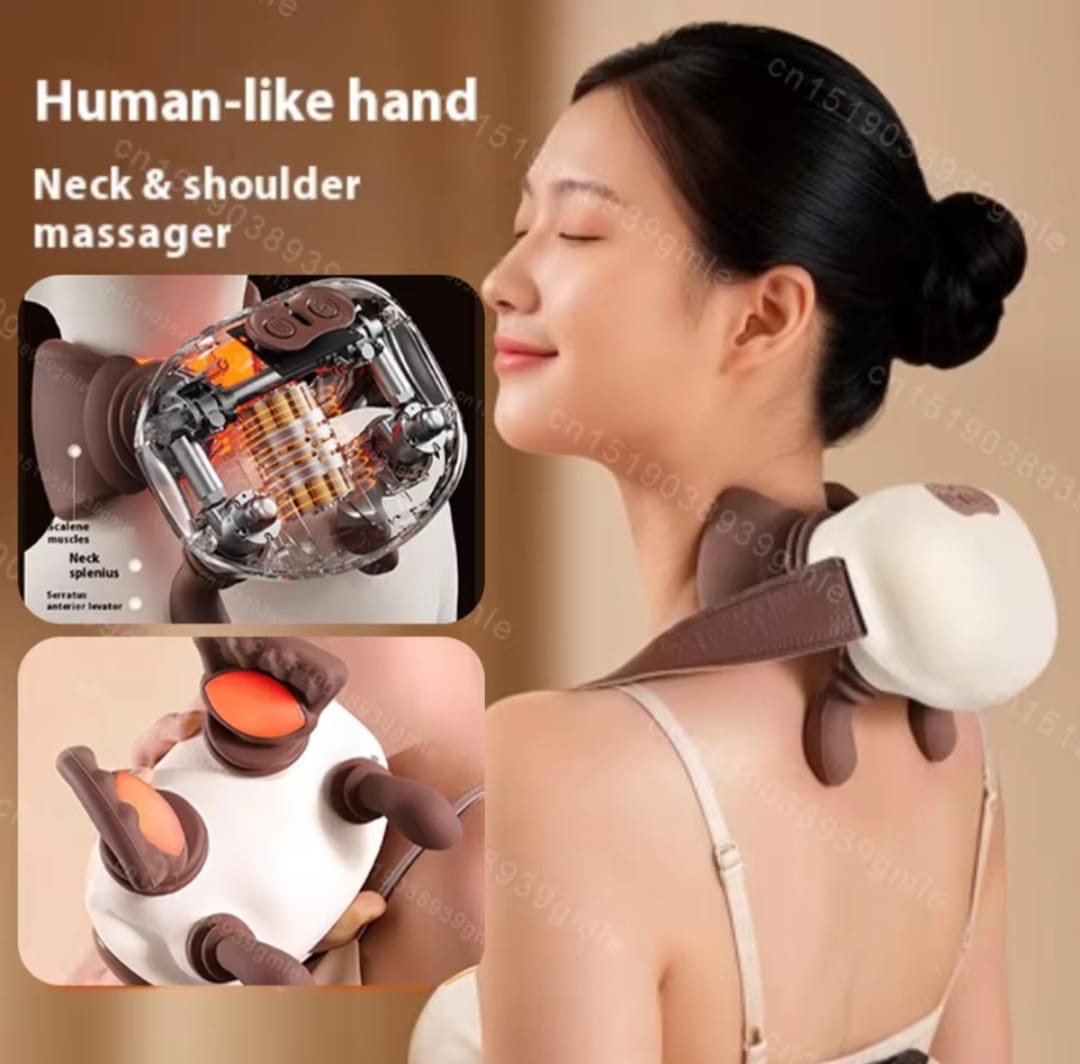 Neck Shoulder Massager Intelligent Bionic Shiatsu Red Light Heated Relief Fatigue Body Kneading Trapezius Muscles Relaxation - Thumbnail 2