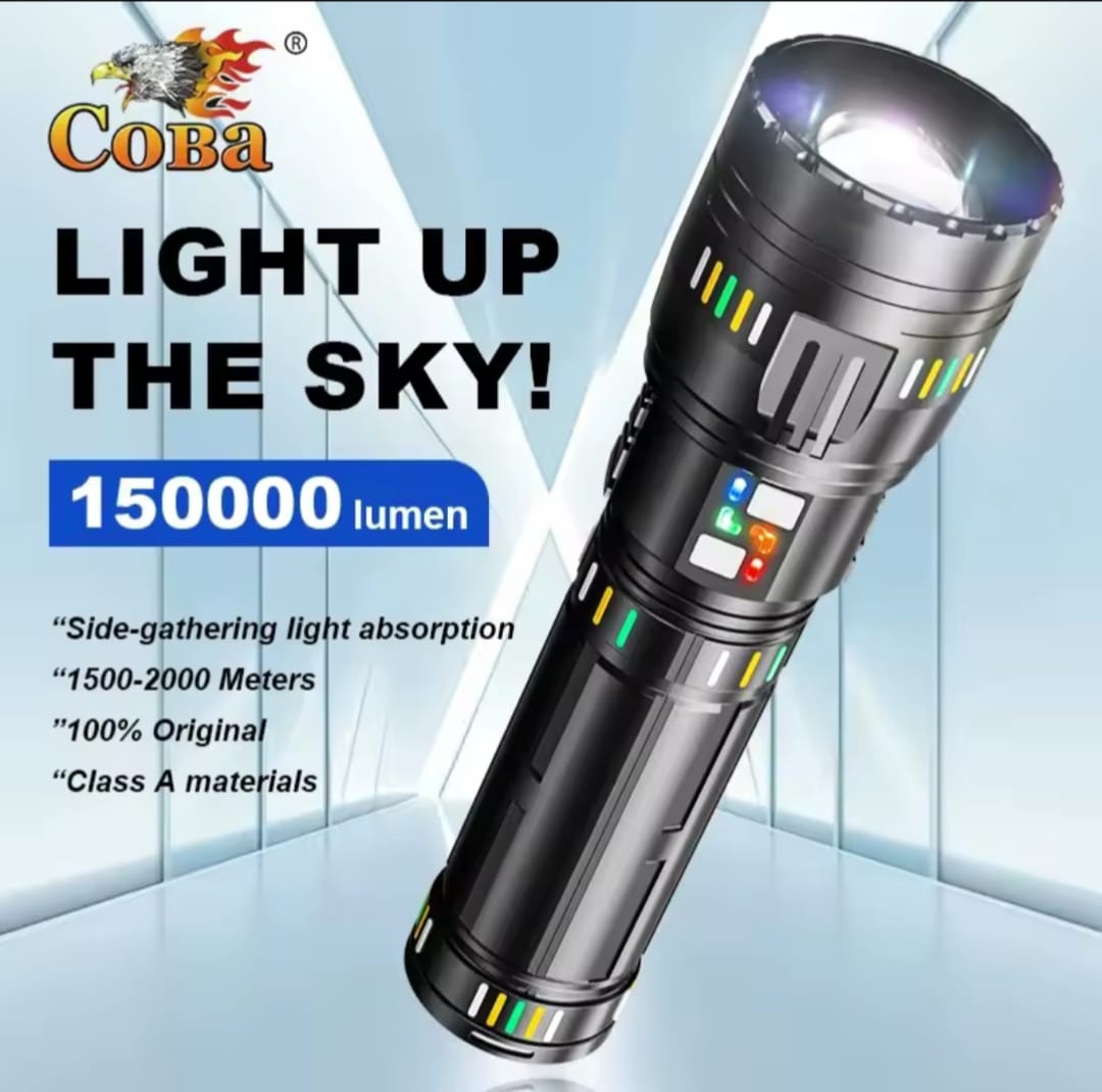 COBA Ultra Powerful LED Spotlight Long Range Flashlight Fluorescent Absorbing Film Luminous Zoom Flashlight Camping Emergency