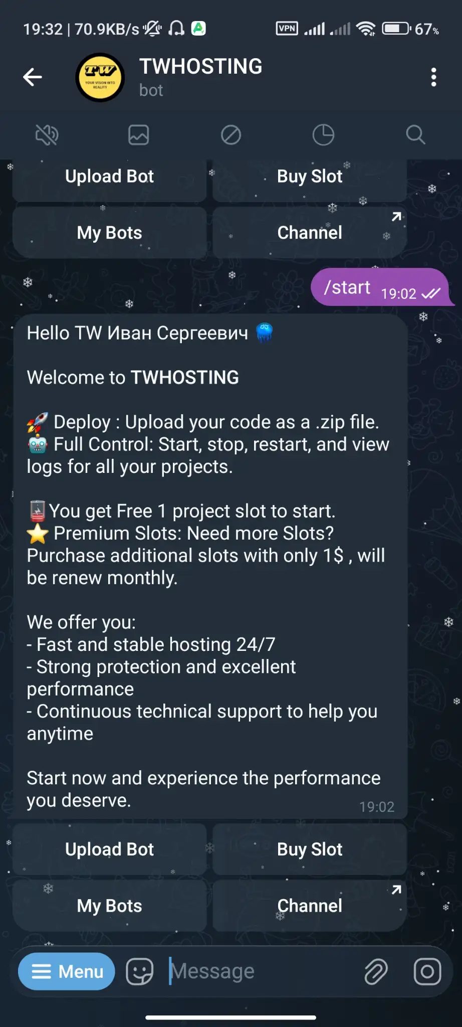 Telegram Hosting Bot