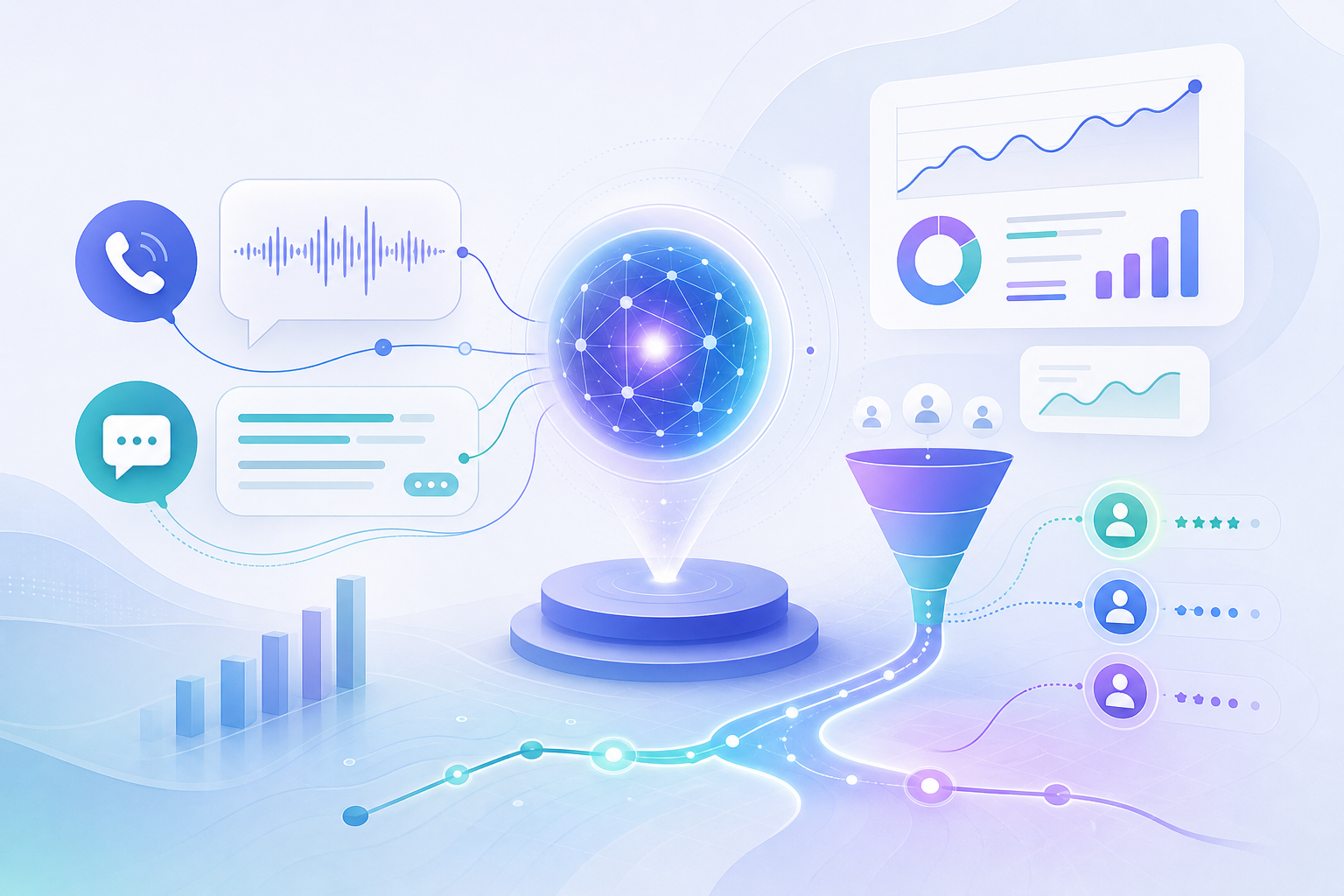 Does any AI voice agent provide analytics and lead scoring for calls and SMS conversations?