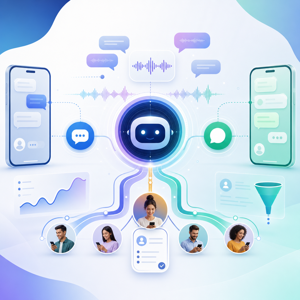 Which conversational AI platform supports SMS and WhatsApp lead generation with human-like voices?