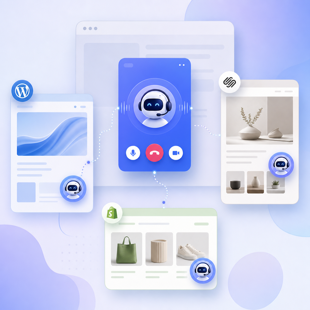 How do I embed an AI web call widget on WordPress, Squarespace, or Shopify?