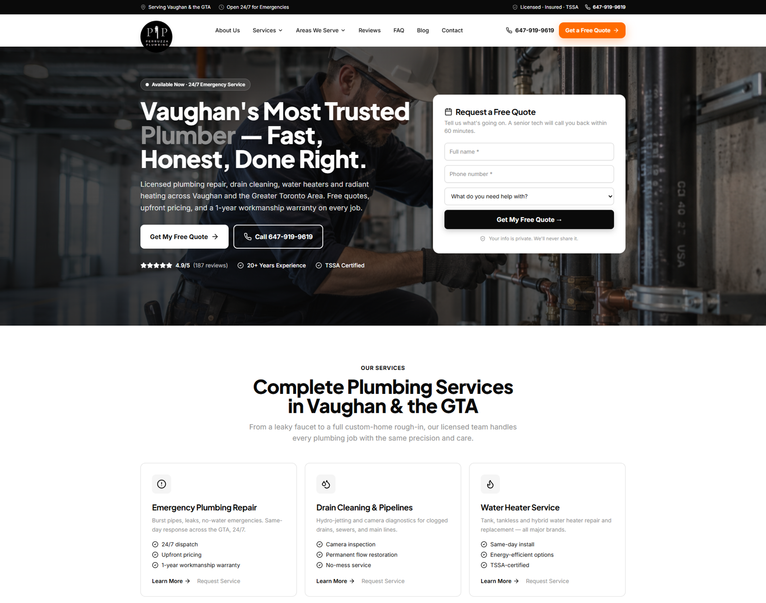 Perruzza Plumbing website preview