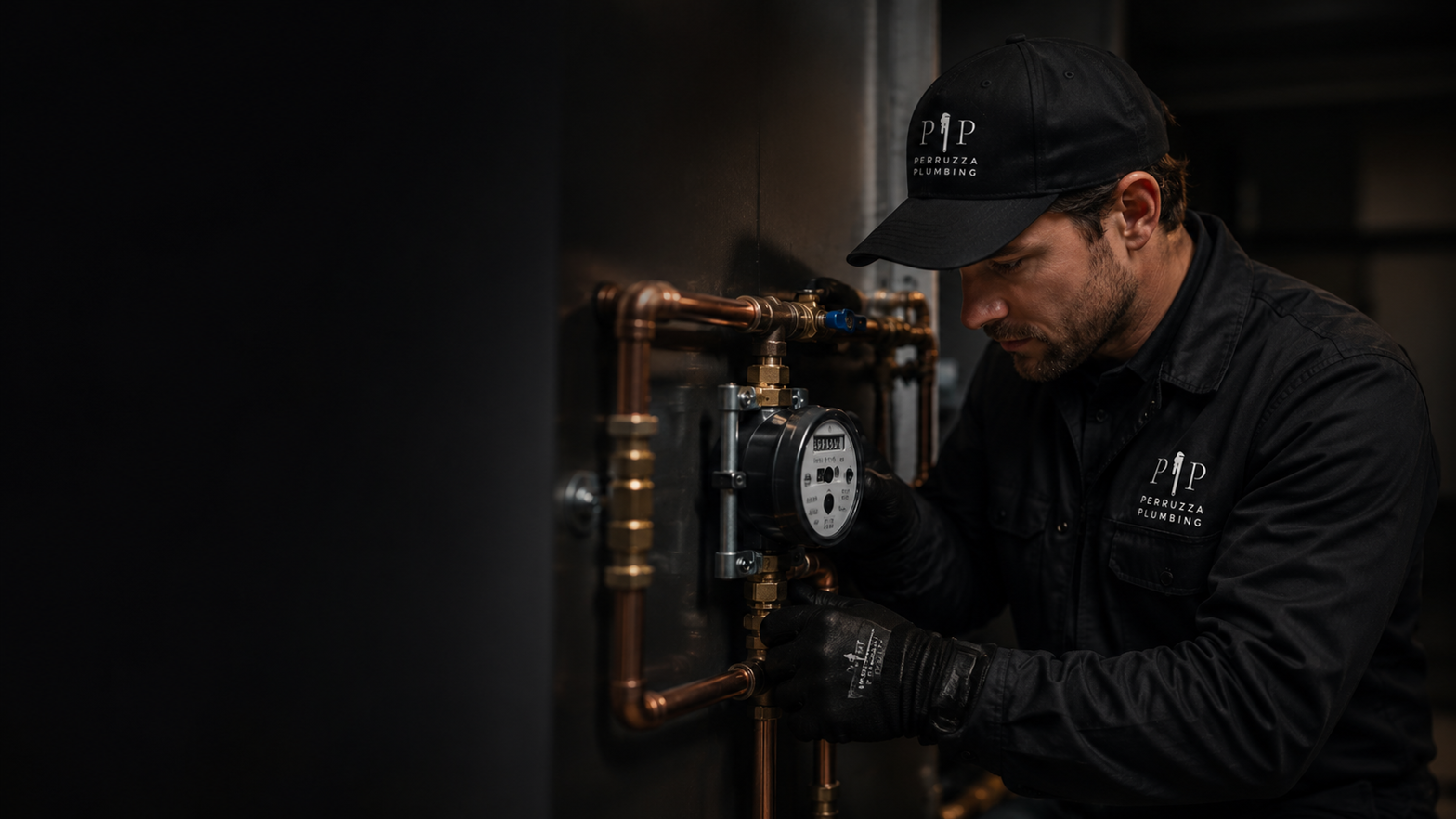 Pristine mechanical room with new water meter and copper service