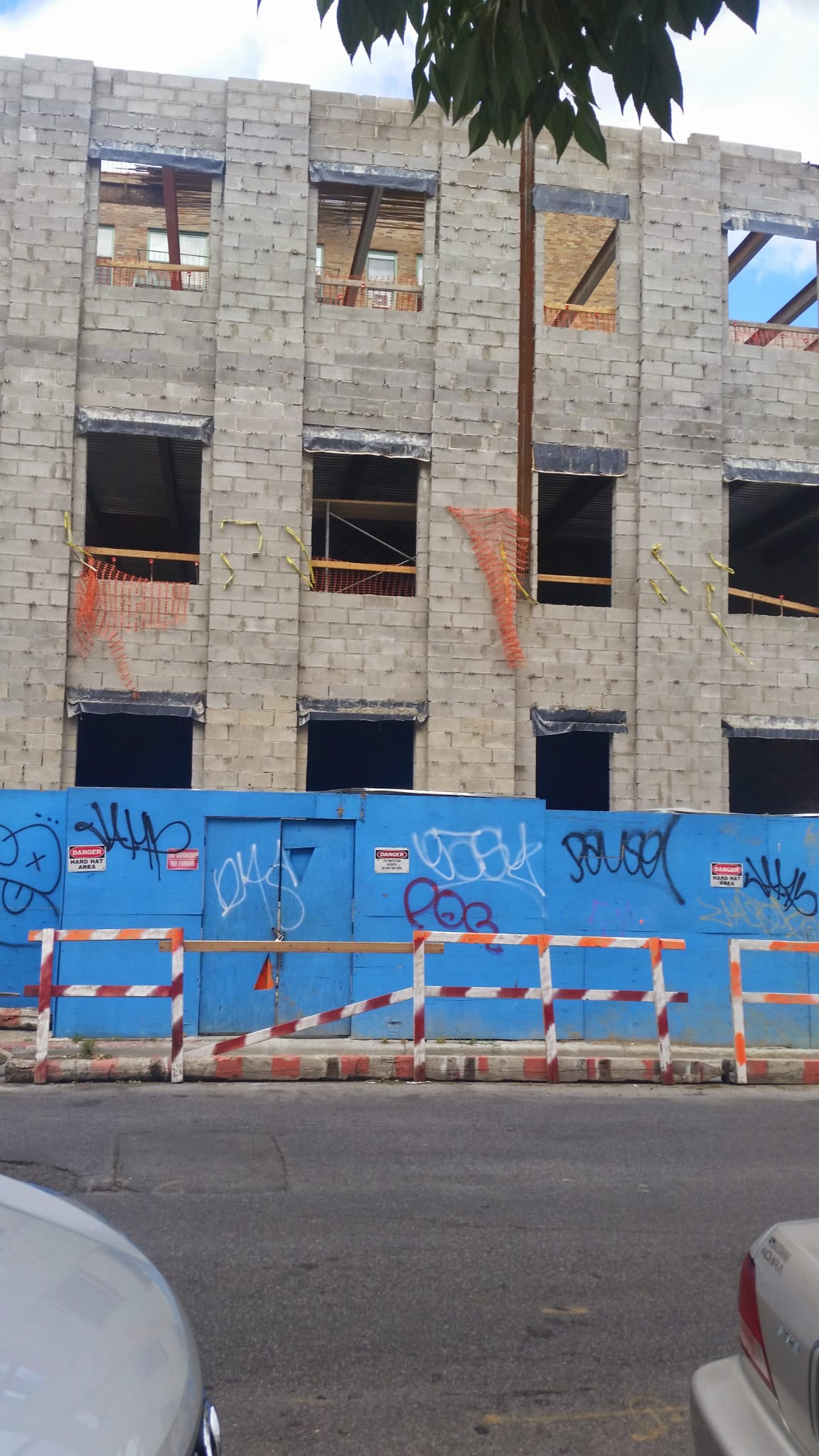 The new building rises