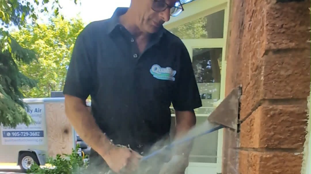 Dryer vent clogged with lint buildup demonstrating fire prevention need for professional dryer vent cleaning service in Ontario