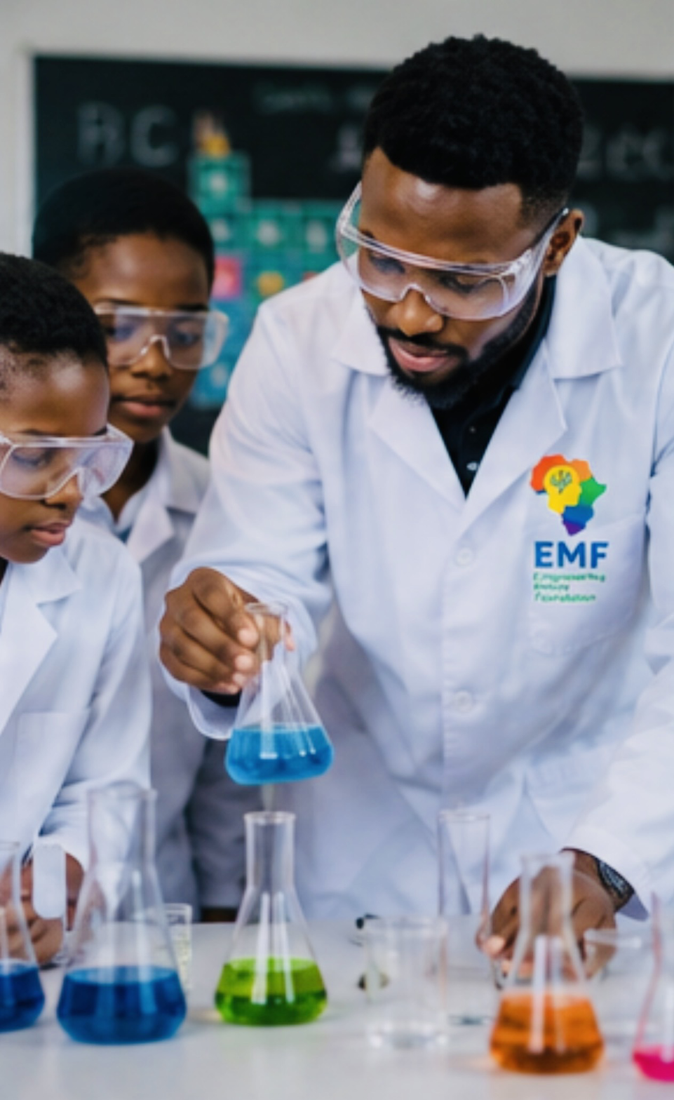 EMF Global students conducting a STEM science experiment with a mentor