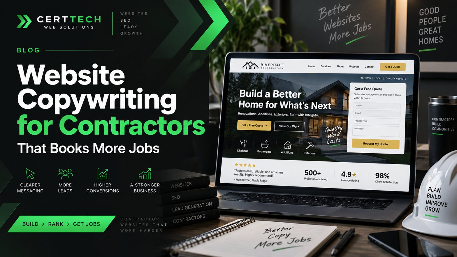 A contractor reviewing conversion-focused website copy that turns visitors into quote requests.