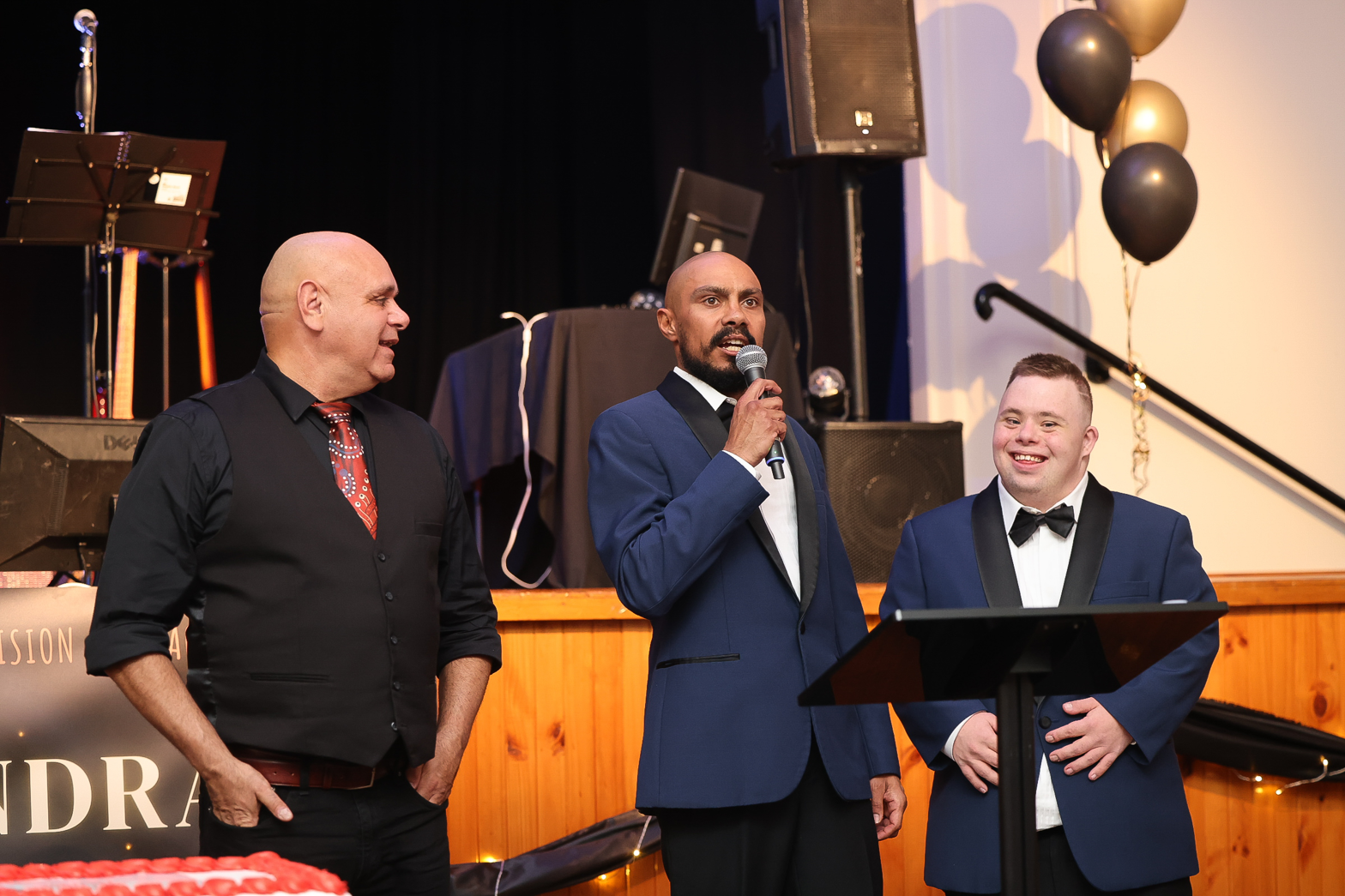 Kyran and Brotherboy Bill hosting as MCs at a gala fundraiser