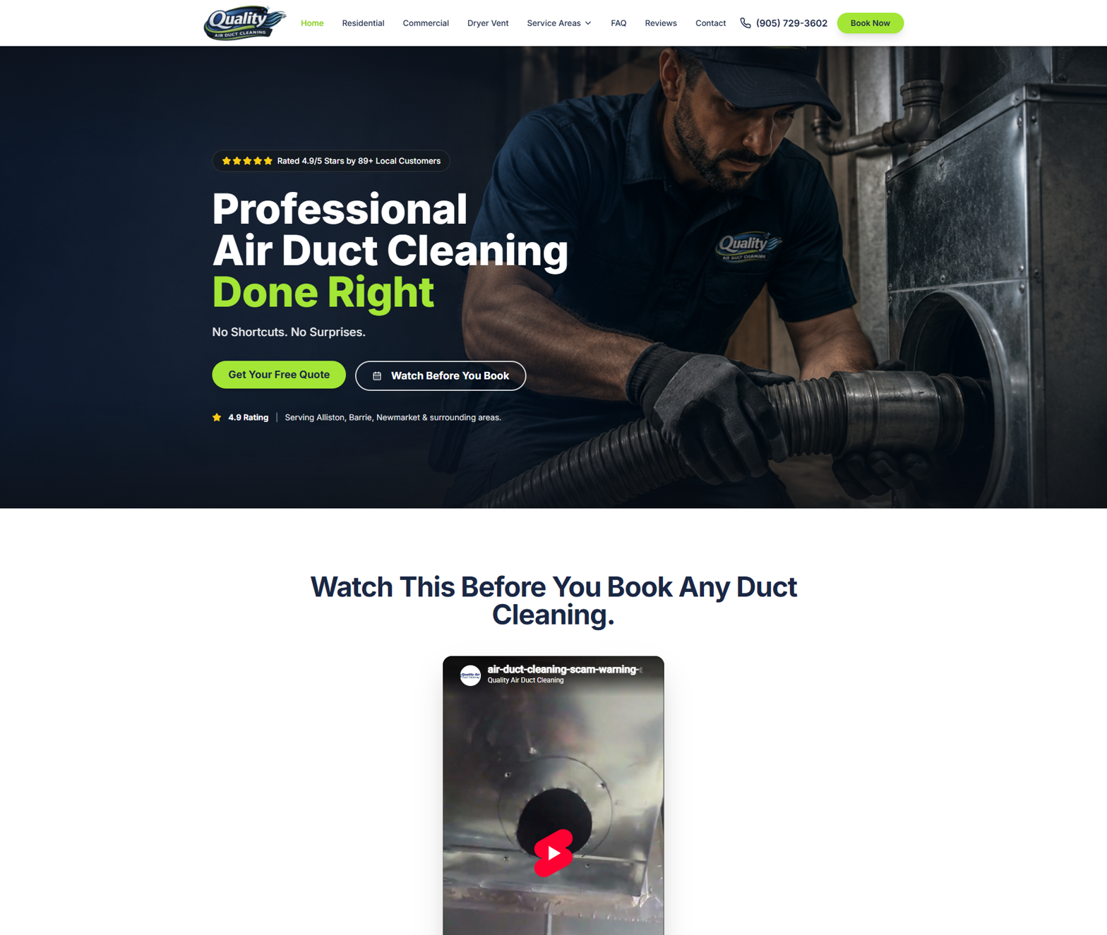 Quality Air Duct Cleaning website preview