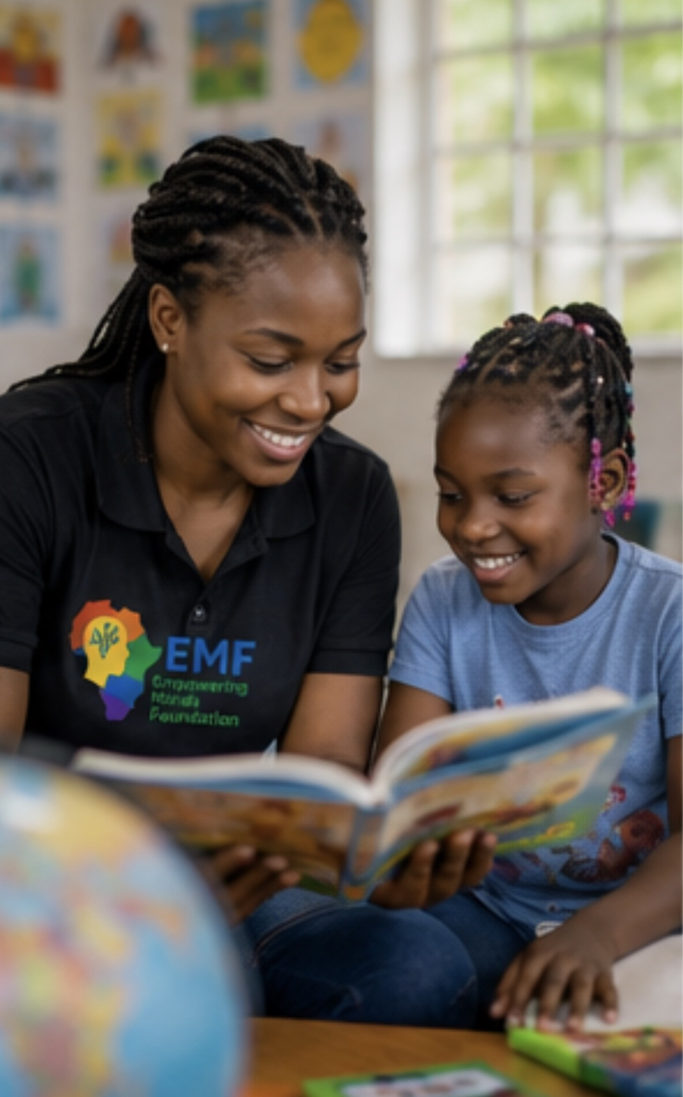 EMF educator reading with a young student, inspiring a love of learning
