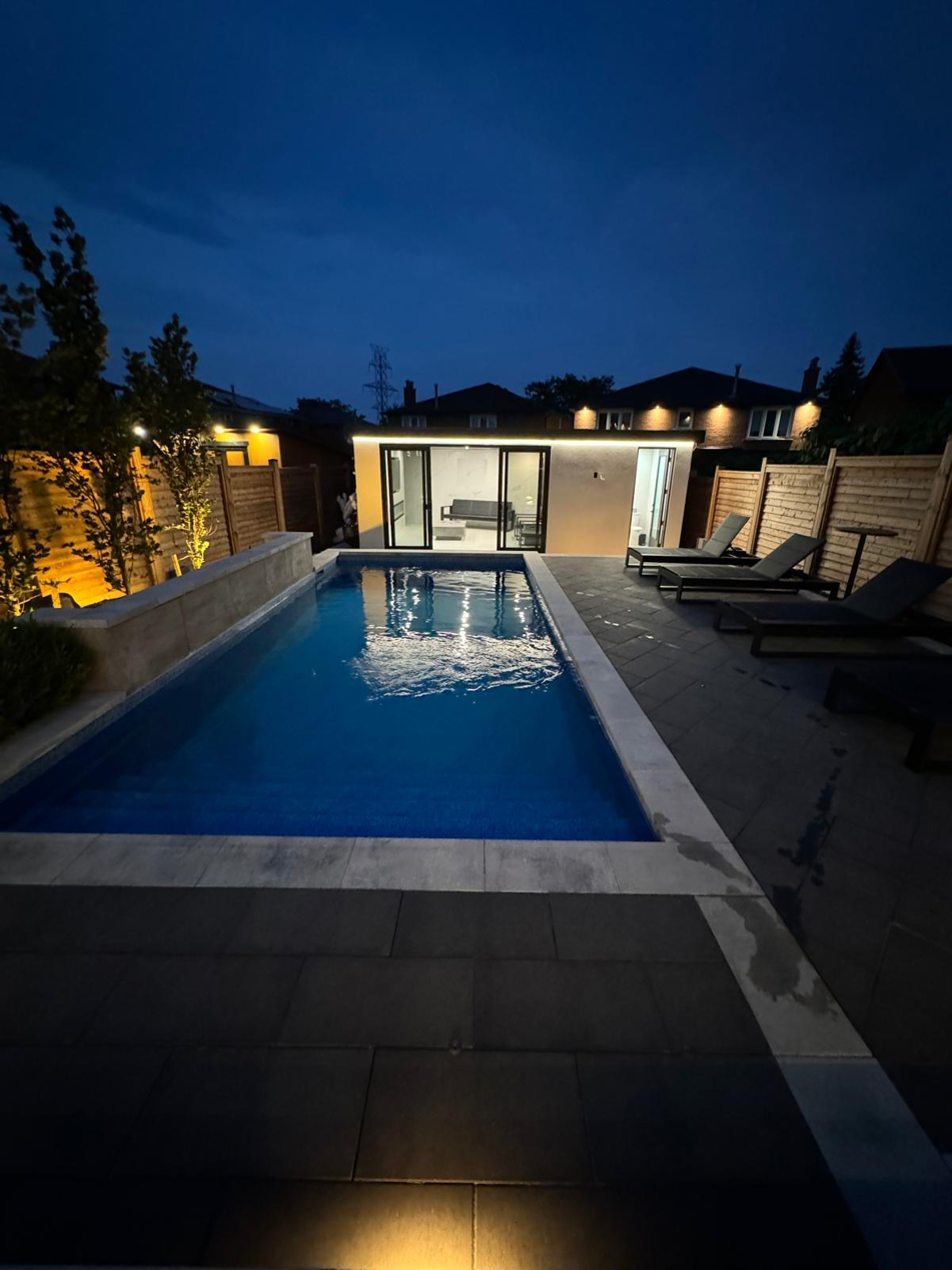 Modern Pool House at Dusk