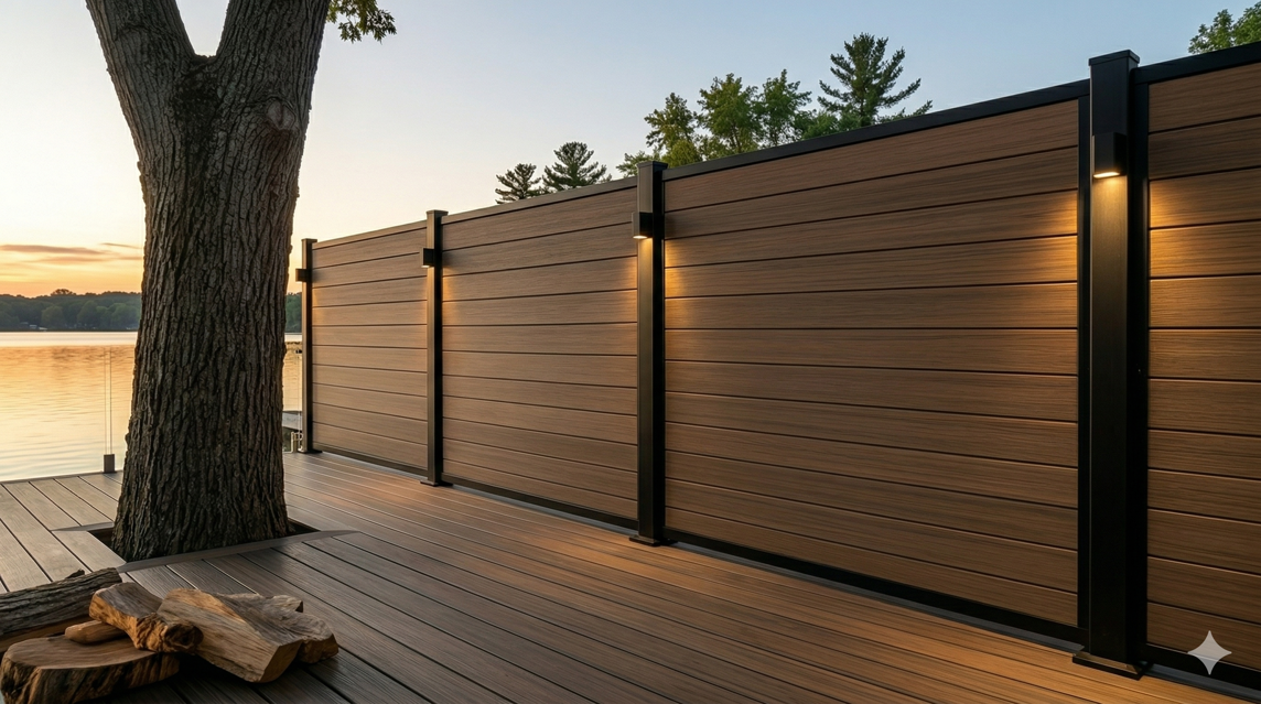 Cedar privacy fence installation with concrete post footings