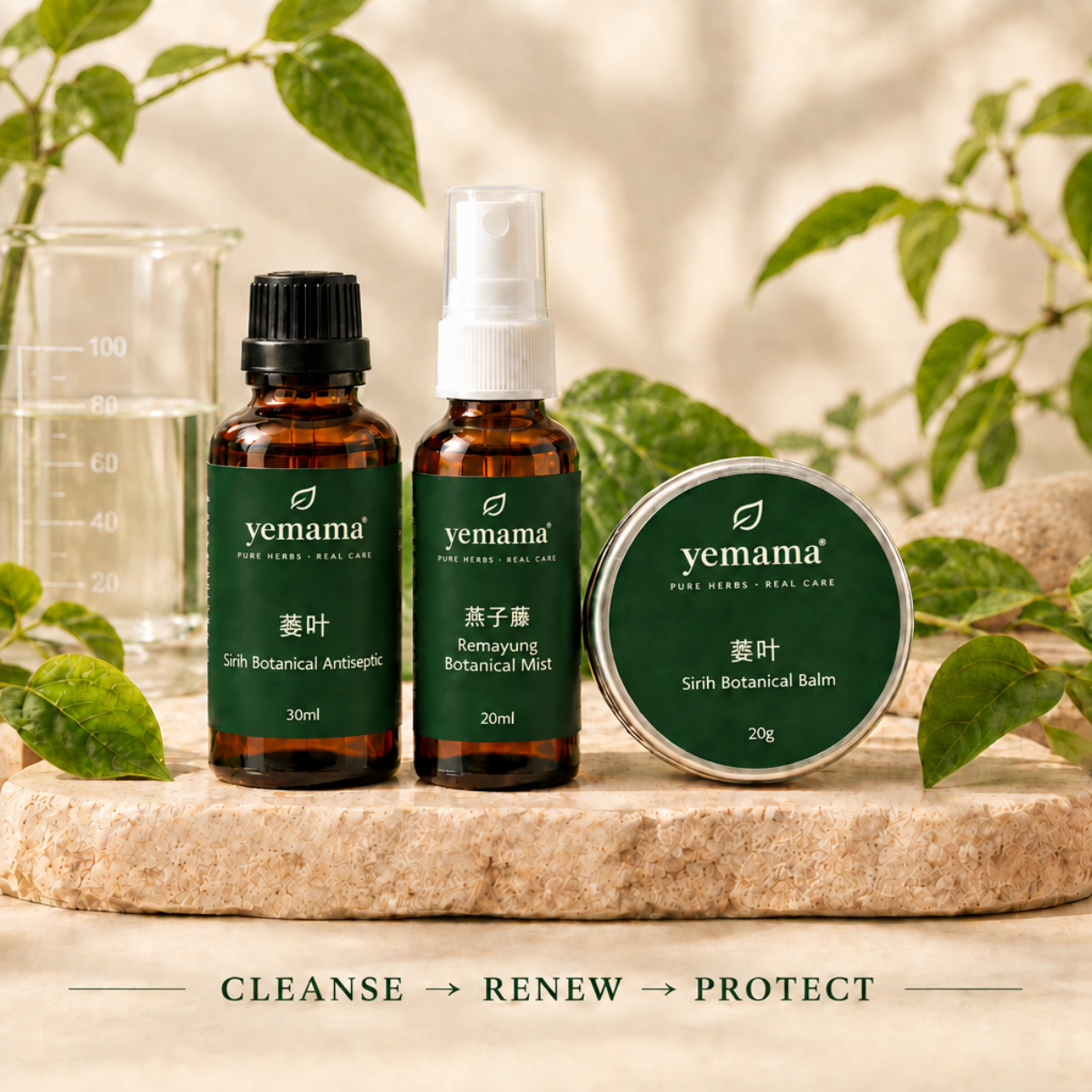 Step 1: Sirih Botanical Antiseptic Wash (30ml)