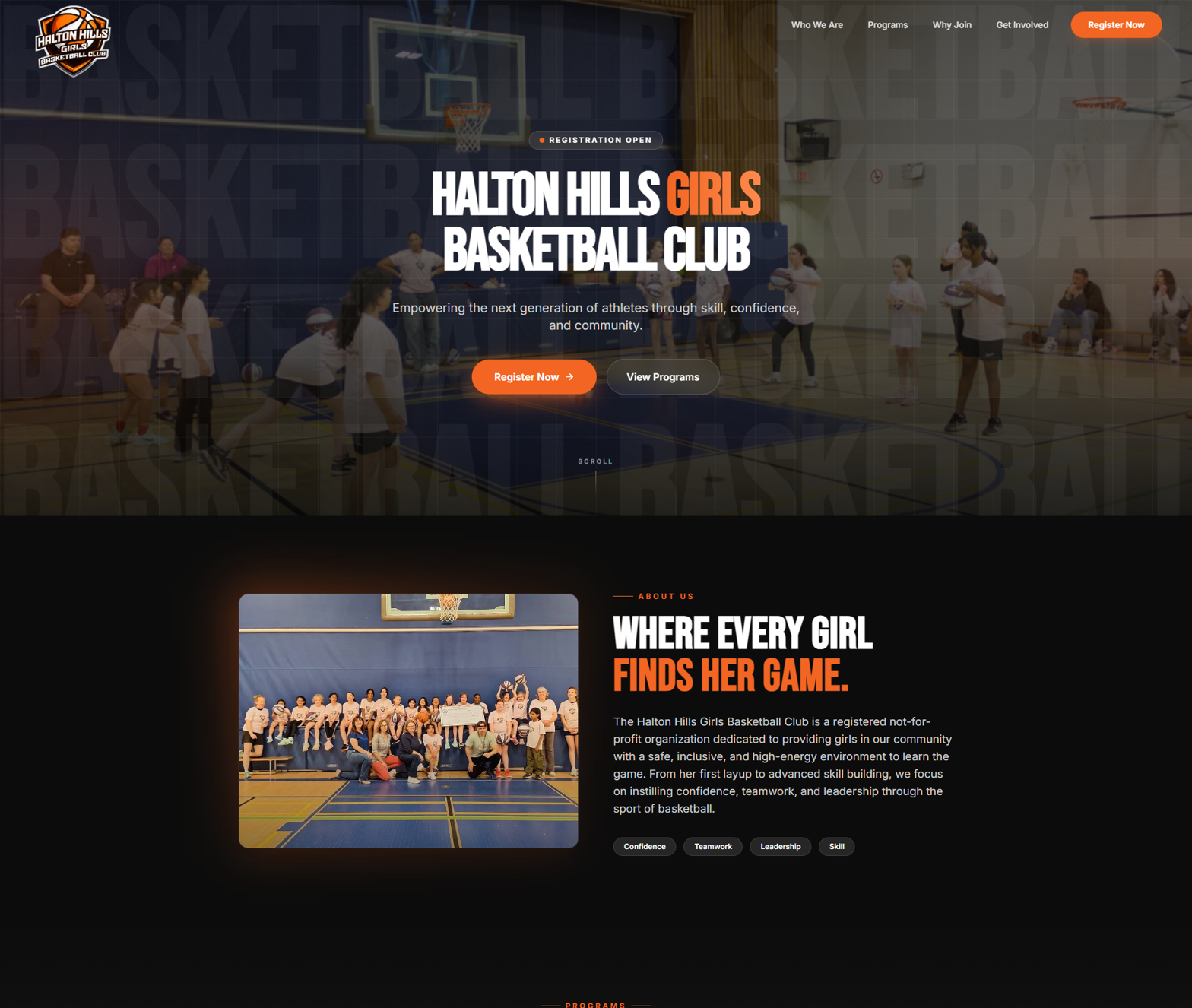 Halton Hills Girls Basketball Club website preview